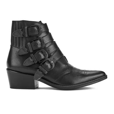 Toga Pulla Women's Limited Edition Buckle Side Leather Heeled Ankle Boots - Black