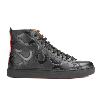 Vivienne Westwood MAN Men's High Top Embossed Squiggle Leather Trainers  - Black