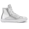 Converse Kids' Chuck Taylor All Star Metallic Leather Hi-Top Trainers - Pure Silver/White/White - Image 1