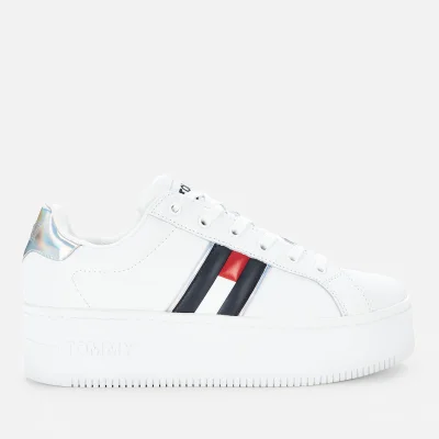 Tommy Jeans Women's Iridescent Iconic Leather Flatform Trainers - White