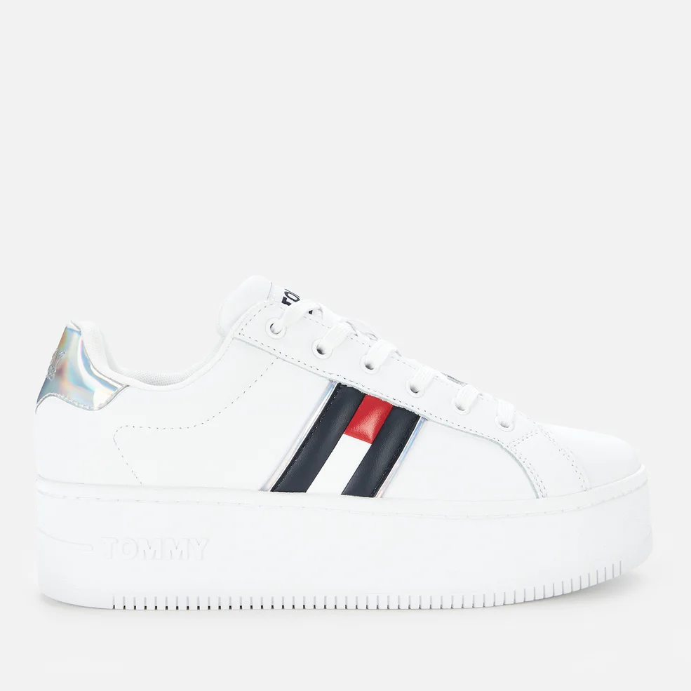 Tommy Jeans Women's Iridescent Iconic Leather Flatform Trainers - White Image 1
