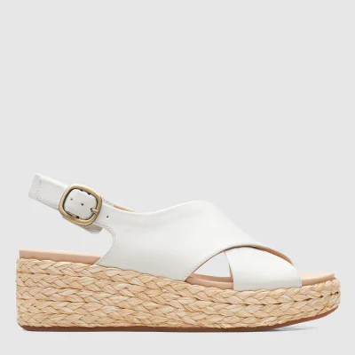 Clarks Women's Kimmei Cross Leather Wedged Sandals - White