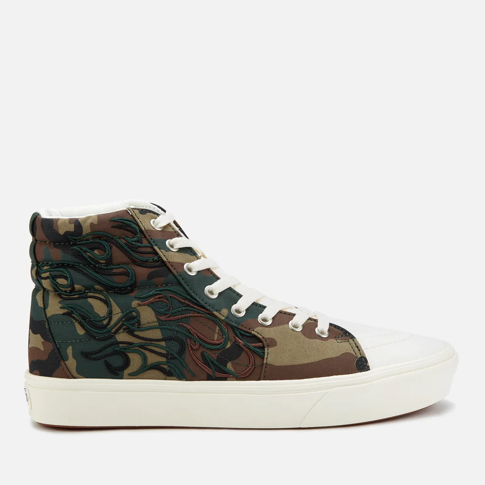 Vans Comfycush Flame Emroidery Sk8 Hi-Top Trainers - Woodland/Marshmallow Image 1