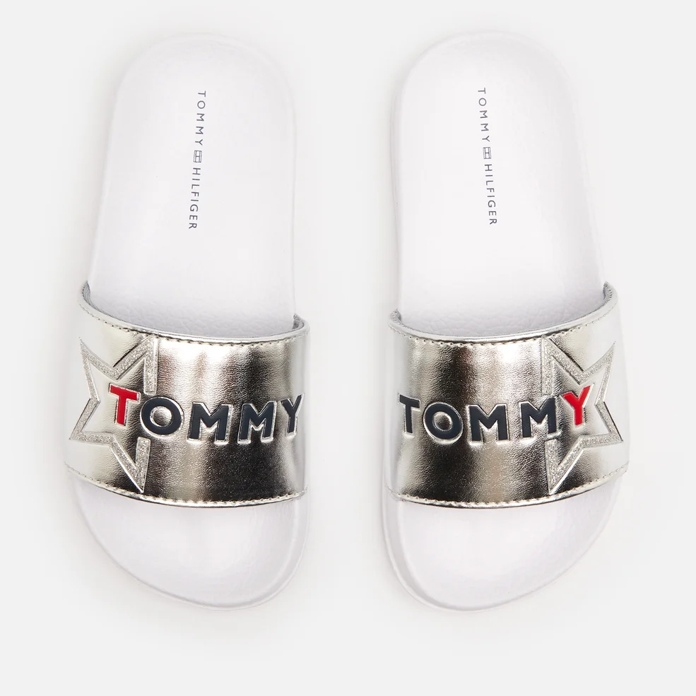 Tommy Hilfiger Kids' Logo Print Sliders - Silver Image 1