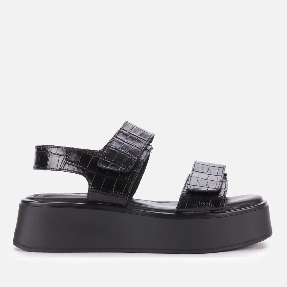 Vagabond Women's Courtney Embossed Leather Double Strap Sandals - Black/Black Image 1