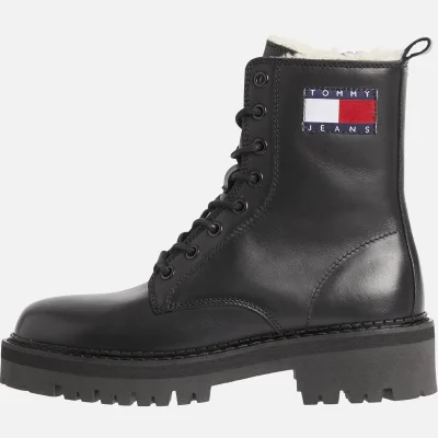 Tommy Jeans Women's Flag Leather Lace Up Boots - Black