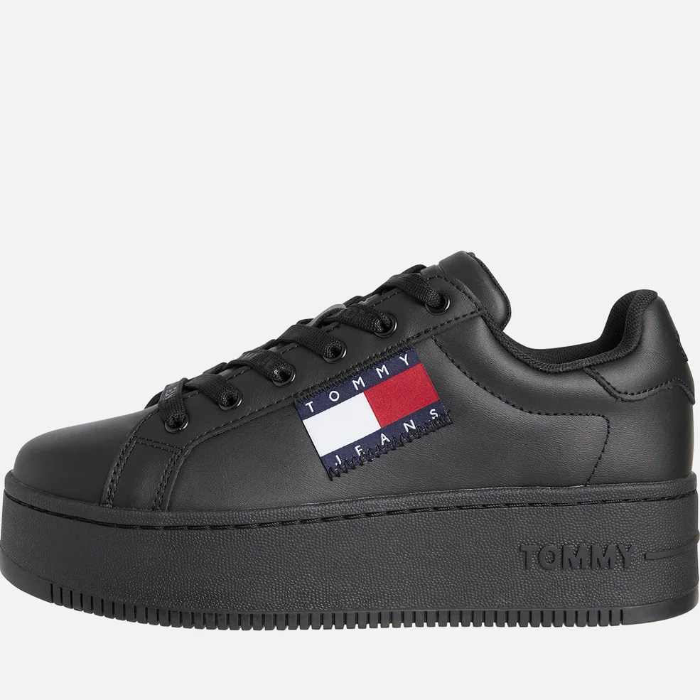 Tommy Jeans Women's Flag Leather Flatform Trainers - Black Image 1