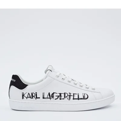 Karl Lagerfeld Men's Kourt II Art Deco Logo Leather Trainers - White/Black