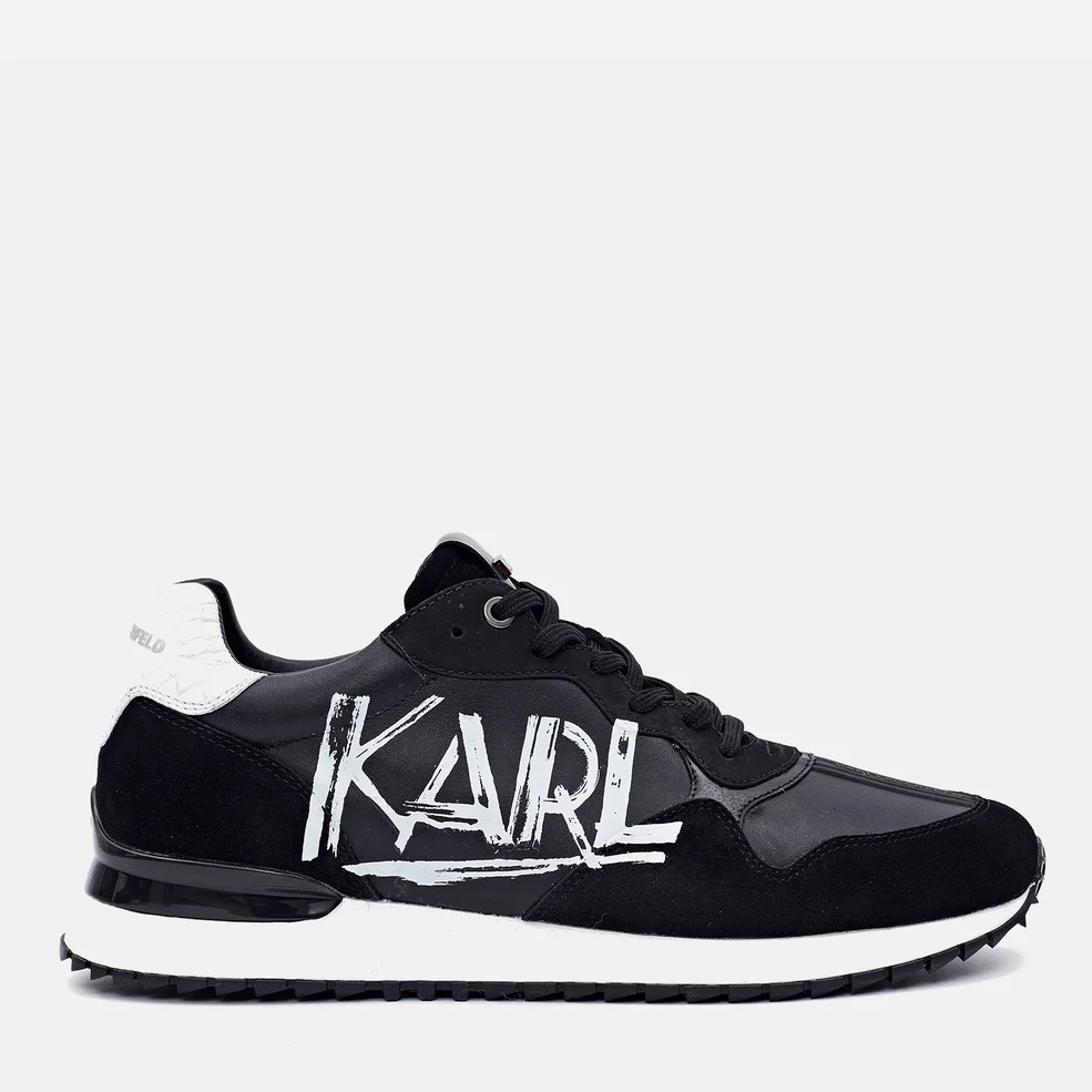 KARL LAGERFELD Men's Velocitor II Art Deco Leather Running Style Trainers - Black/White Image 1