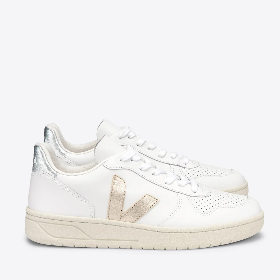Veja Women's V10 Leather Trainers - Extra White/Platine/Silver Image 1