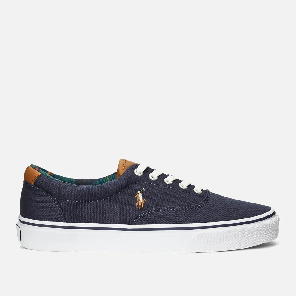 Polo Ralph Lauren Men's Keaton Recycled Canvas/Leather Vulcanised Trainers - Hunter Navy/Tartan Image 1