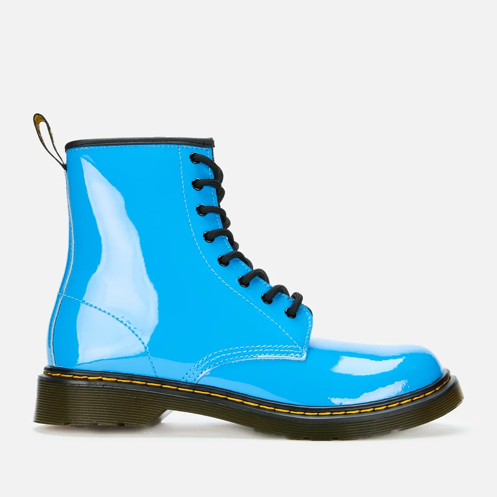 Dr. Martens Youth 1460 Patent Lamper Lace Up Boots - Mid Blue Patent Lamper Image 1