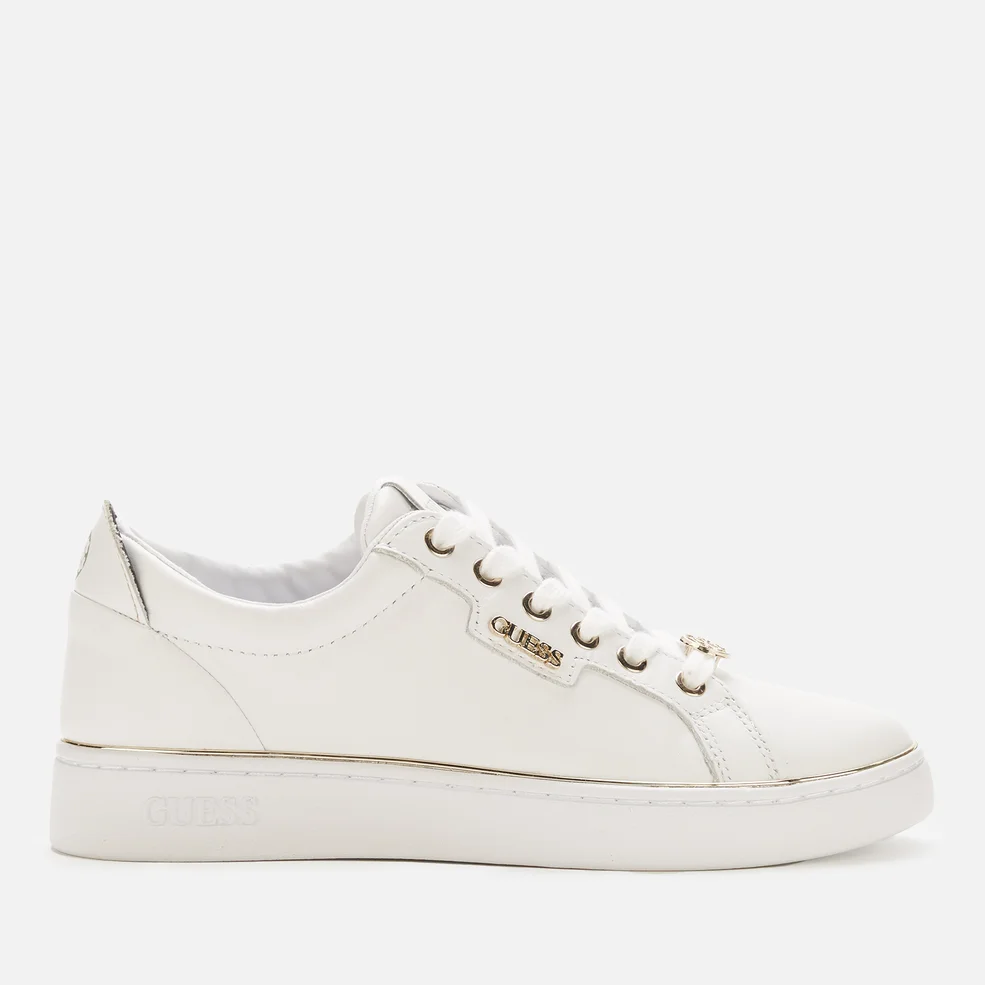 Guess Women's Betea Leather Low Top Trainers - White/Brown Image 1