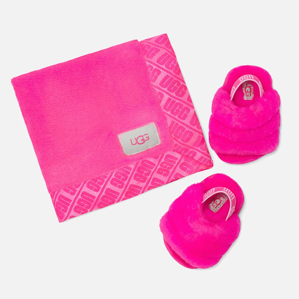 UGG Babys' Fluff Yeah Slide Slipplers and Lovey Blanket Set - Rock Rose Image 1