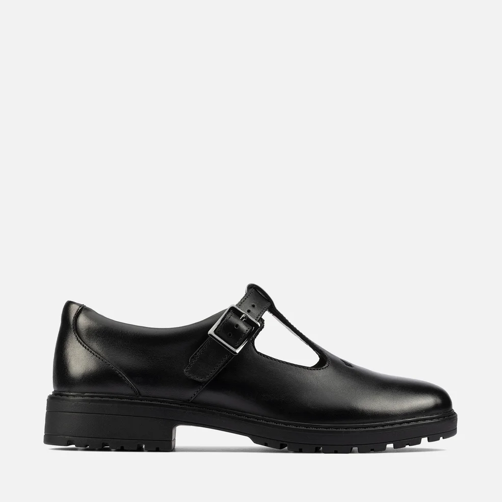 Clarks Youth Dempster Bar School Shoes - Black Leather Image 1