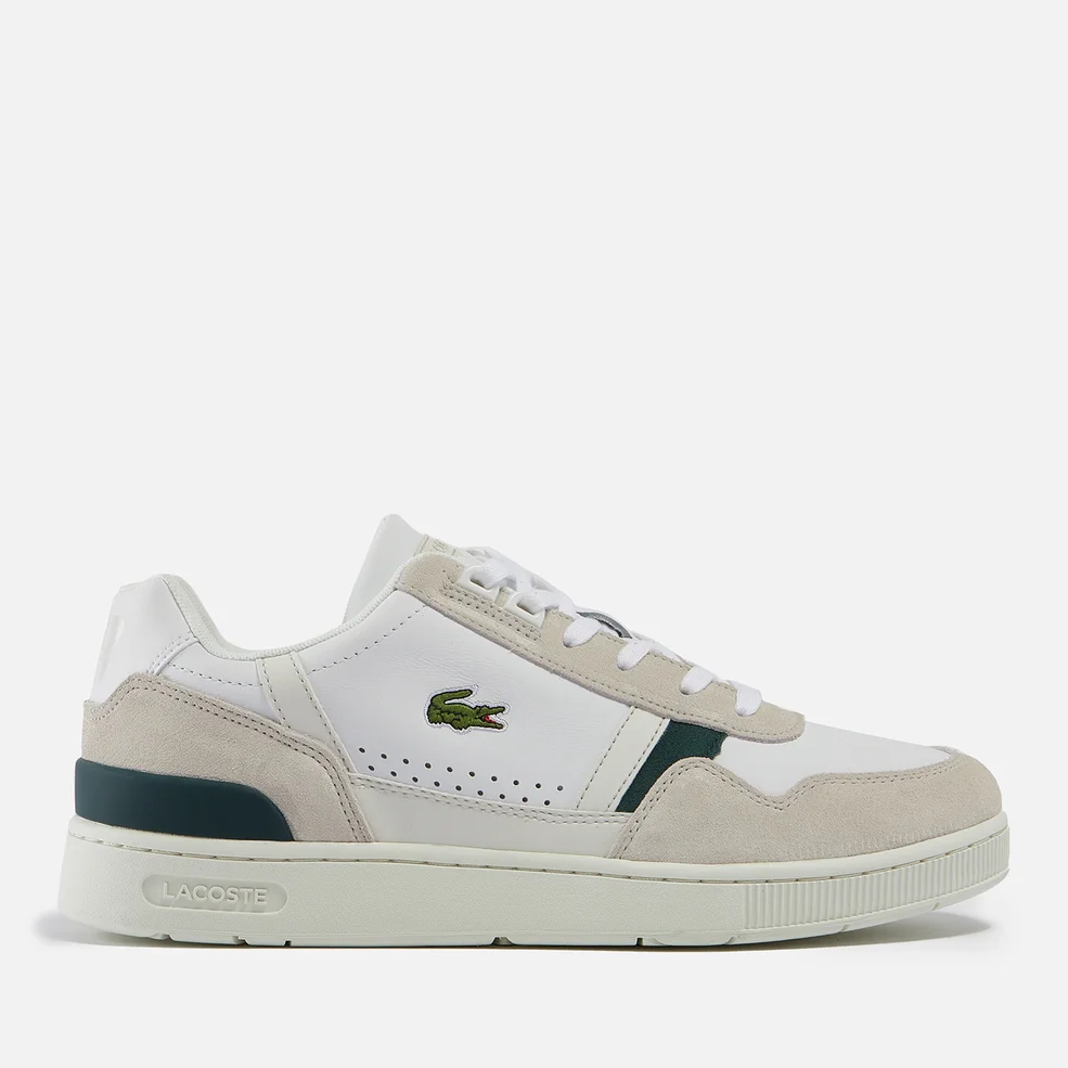 Lacoste Men's T-Clip 0120 3 Leather/Suede Court Trainers - Off White/Dark Green Image 1