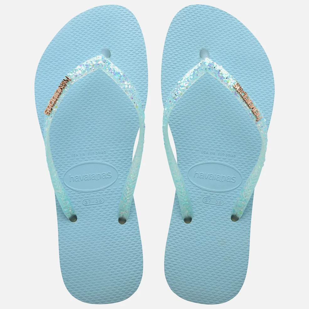 Havaianas Women's Slim Glitter Flourish Flip Flops - Nautical Blue Image 1
