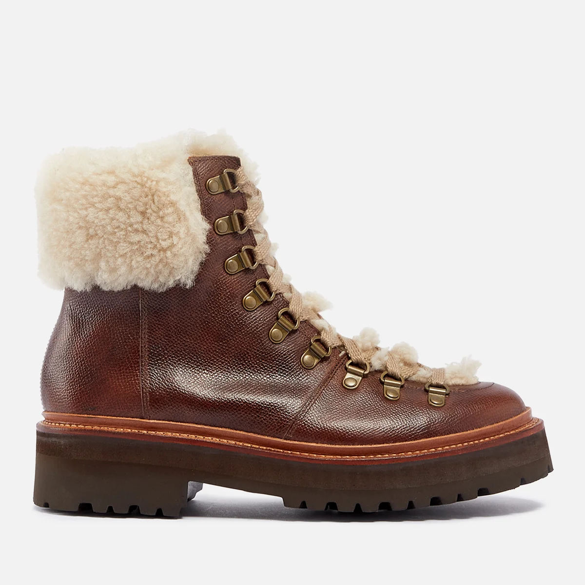 Grenson Nettie Leather and Shearling Hiking-Style Boots Image 1