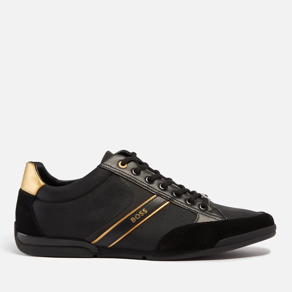 BOSS Saturn Faux Suede and Faux Leather-Trimmed Canvas Trainers Image 1