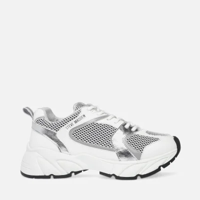 Steve Madden Standout Faux Leather and Mesh Running-Style Trainers