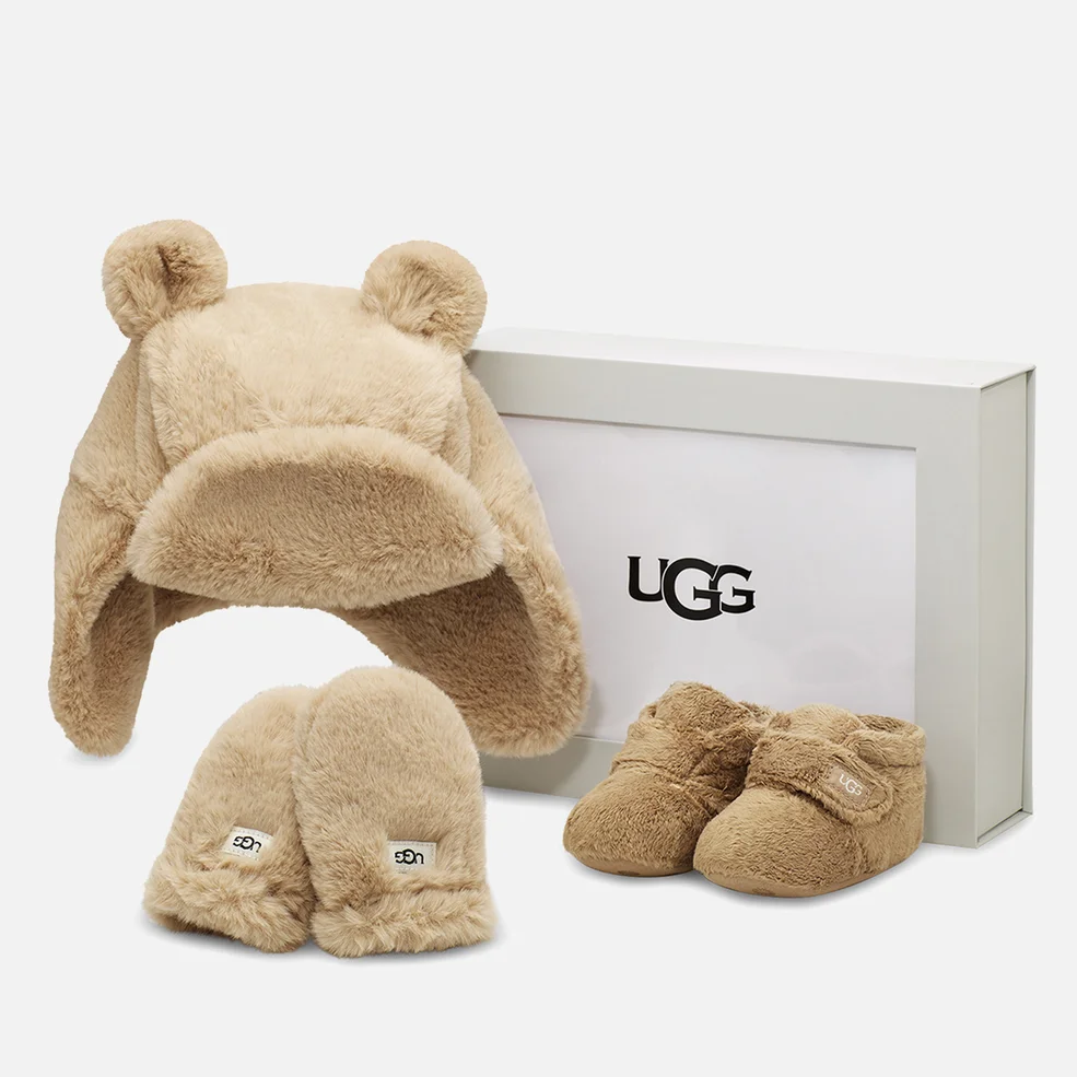 UGG Babies’ Bixbee Fleece Boots, Hat and Mittens Gift Set Image 1